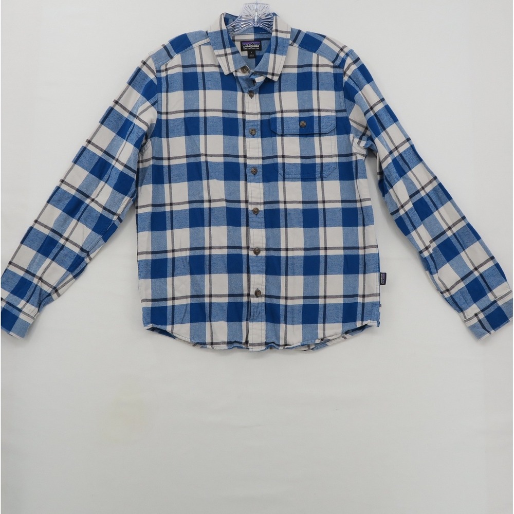 Patagonia Mens Blue White Plaid Organic Cotton Flannel Button Down Shirt Small